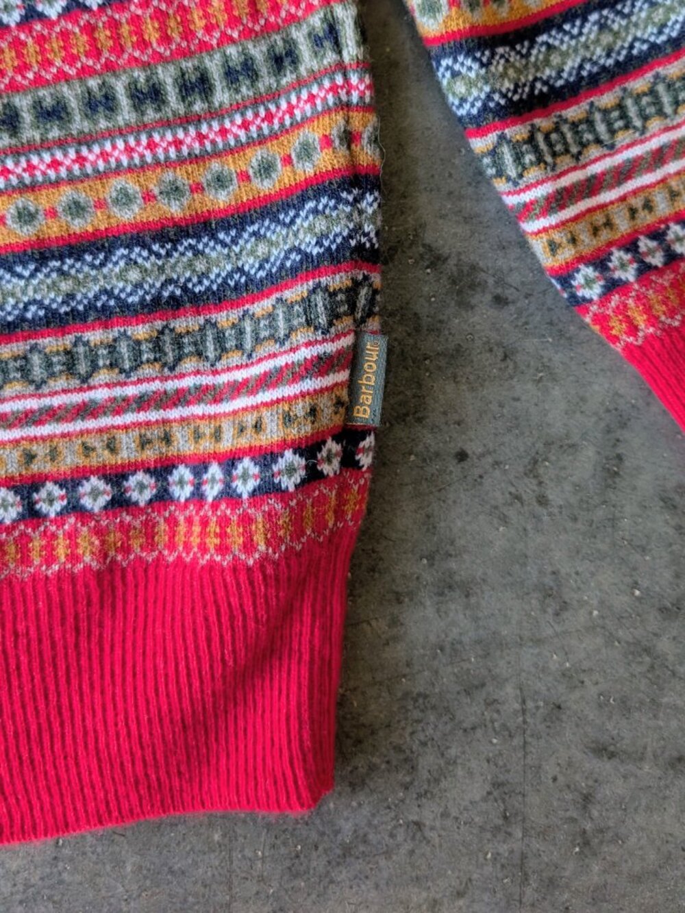 Barbour Case Fair Isle Crewneck Sweater Red Striped Merino Wool Cashmere size XL - Picture 6 of 8